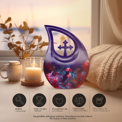 10 inch Puffin Bird Themed Cross Drop Memorial Urn