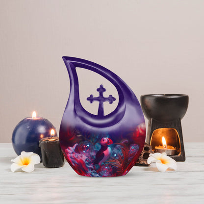 10 inch Puffin Bird Themed Cross Drop Memorial Urn