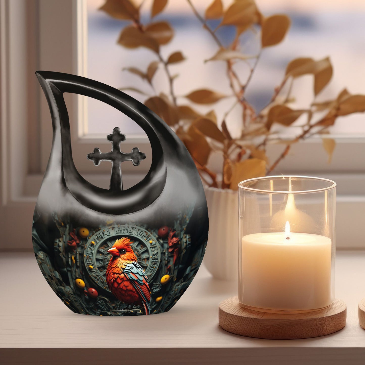 10 inch Cardinal Bird themed Memorial Urn 
