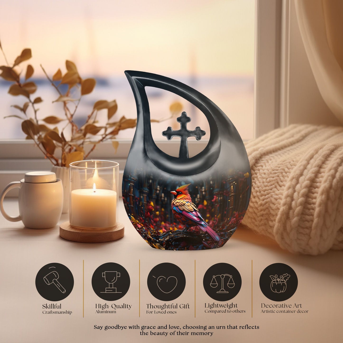 10-inch Cardinal Bird Urn