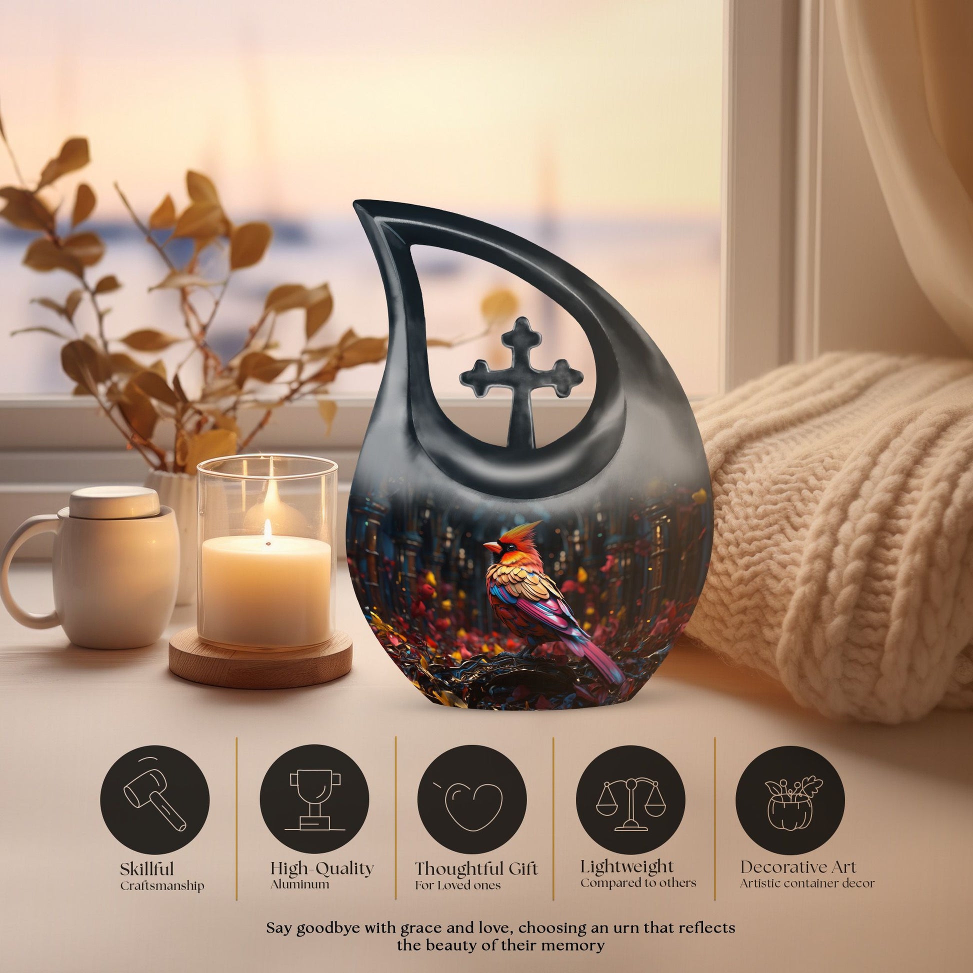 10-inch Cardinal Bird Urn