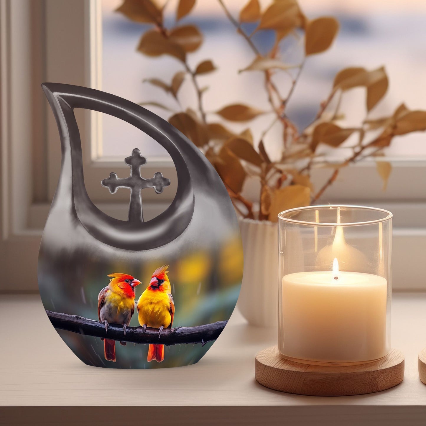 10 inch Cardinal Bird Urn