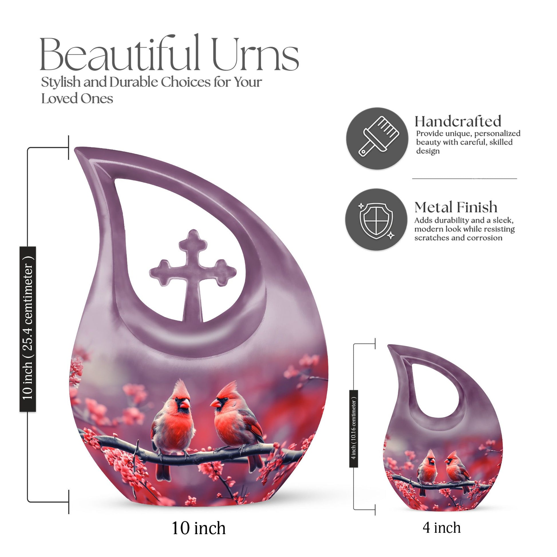 10-inch aluminium Cardinal Bird Urn 