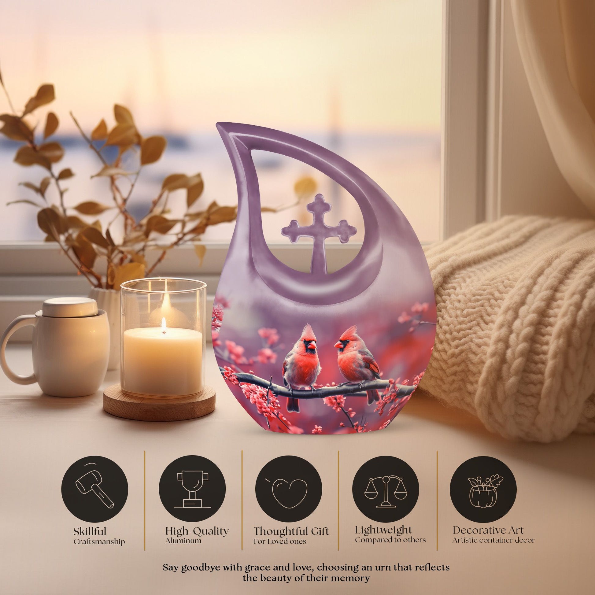 10-inch aluminium Cardinal Bird Urn 