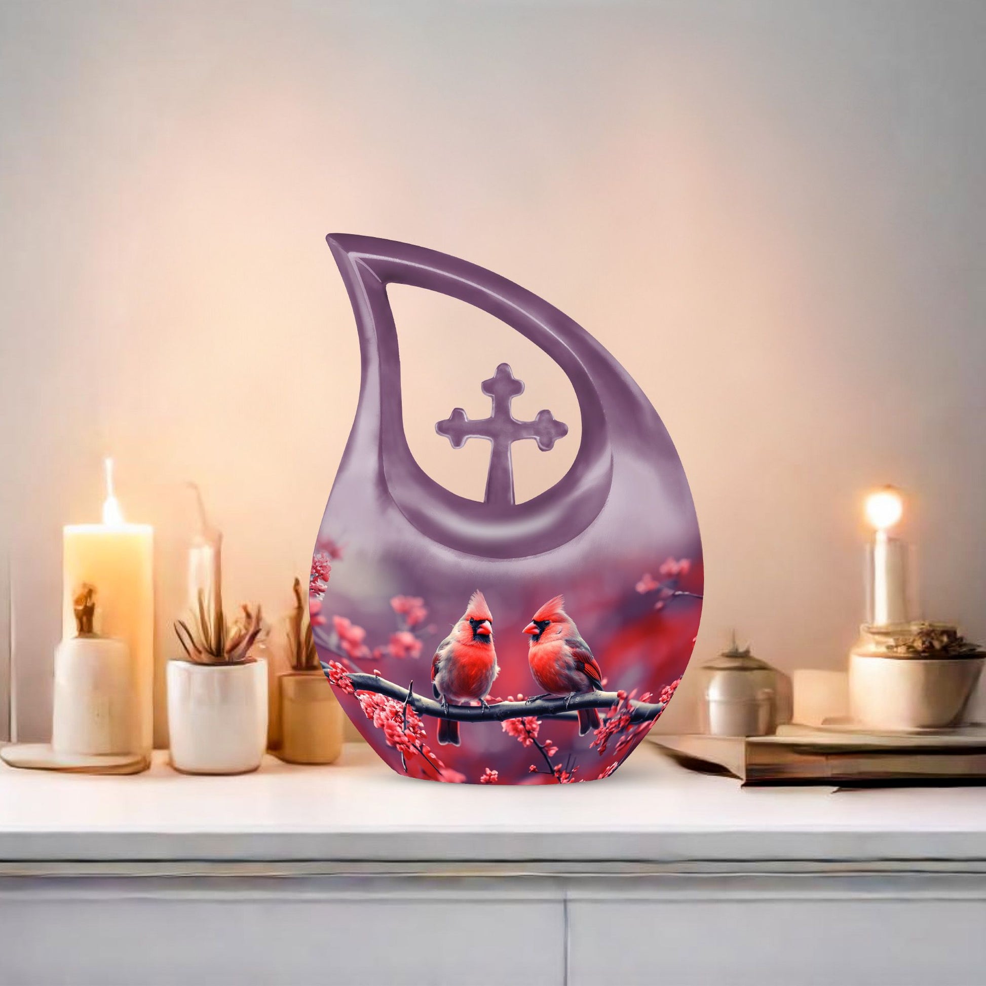 10-inch aluminium Cardinal Bird Urn 