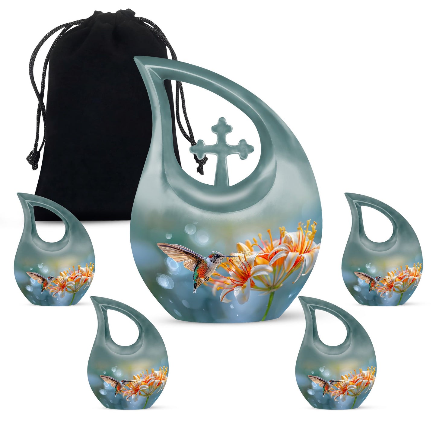 10 inch Cross Drop Humming Bird Urn 