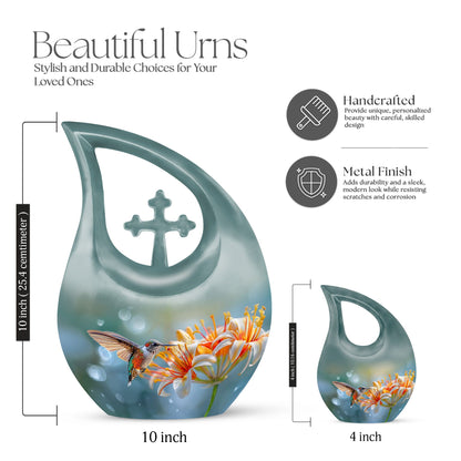 10 inch Cross Drop Humming Bird Urn 