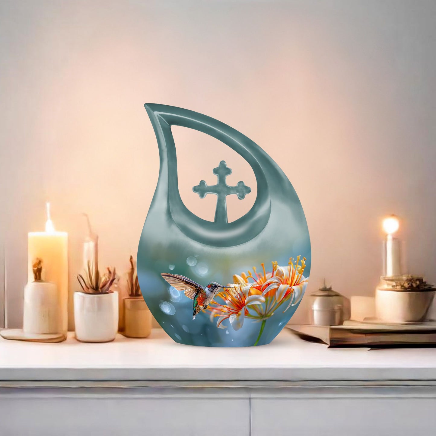 10 inch Cross Drop Humming Bird Urn 