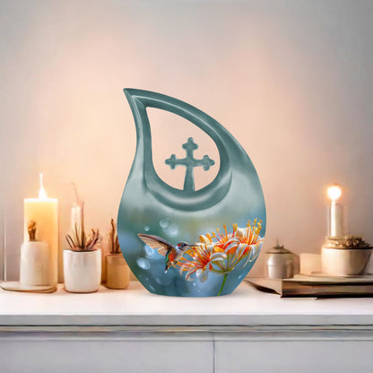 10 inch Cross Drop Humming Bird Urn 