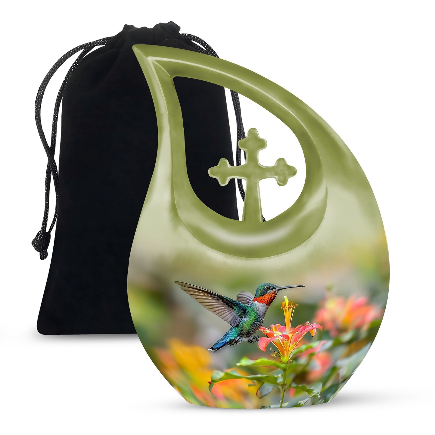 10-inch Humming Bird Cross Drop Memorial Urn,