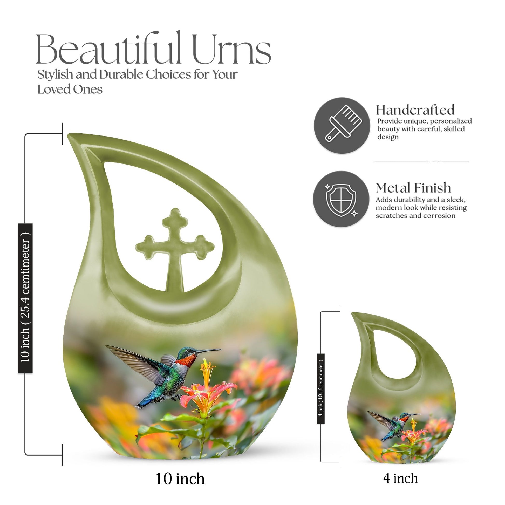 10-inch Humming Bird Cross Drop Memorial Urn,