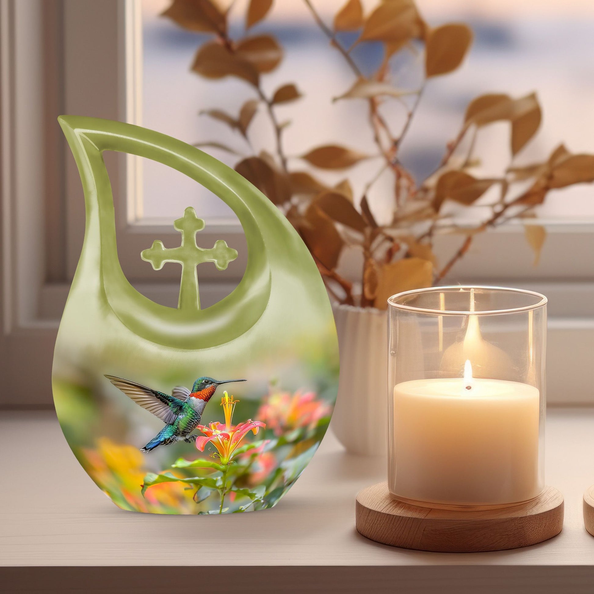 10-inch Humming Bird Cross Drop Memorial Urn,