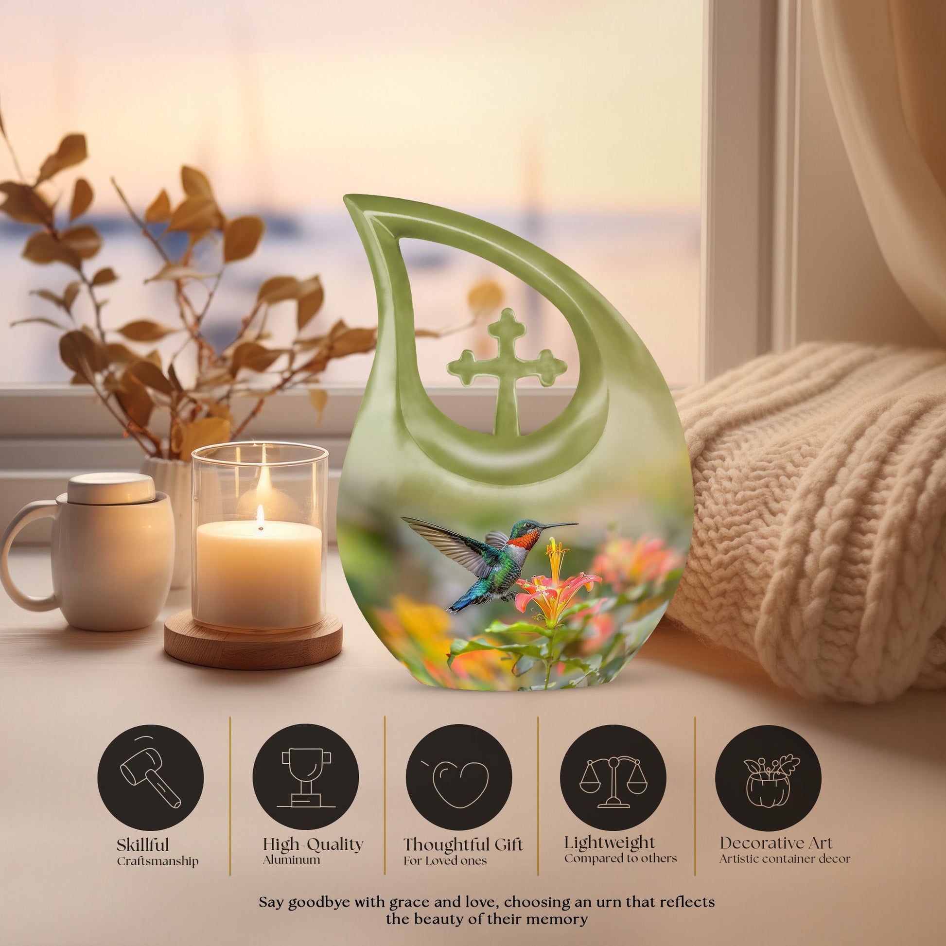 10-inch Humming Bird Cross Drop Memorial Urn,