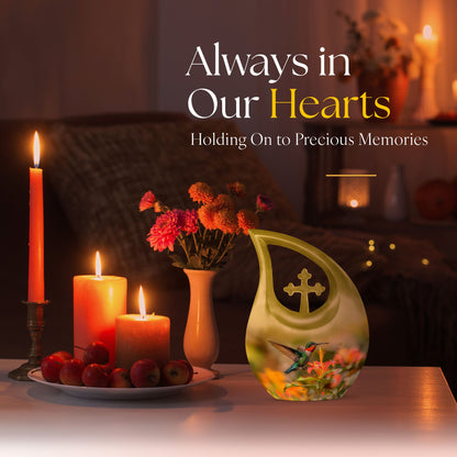 10-inch Humming Bird Cross Drop Memorial Urn,