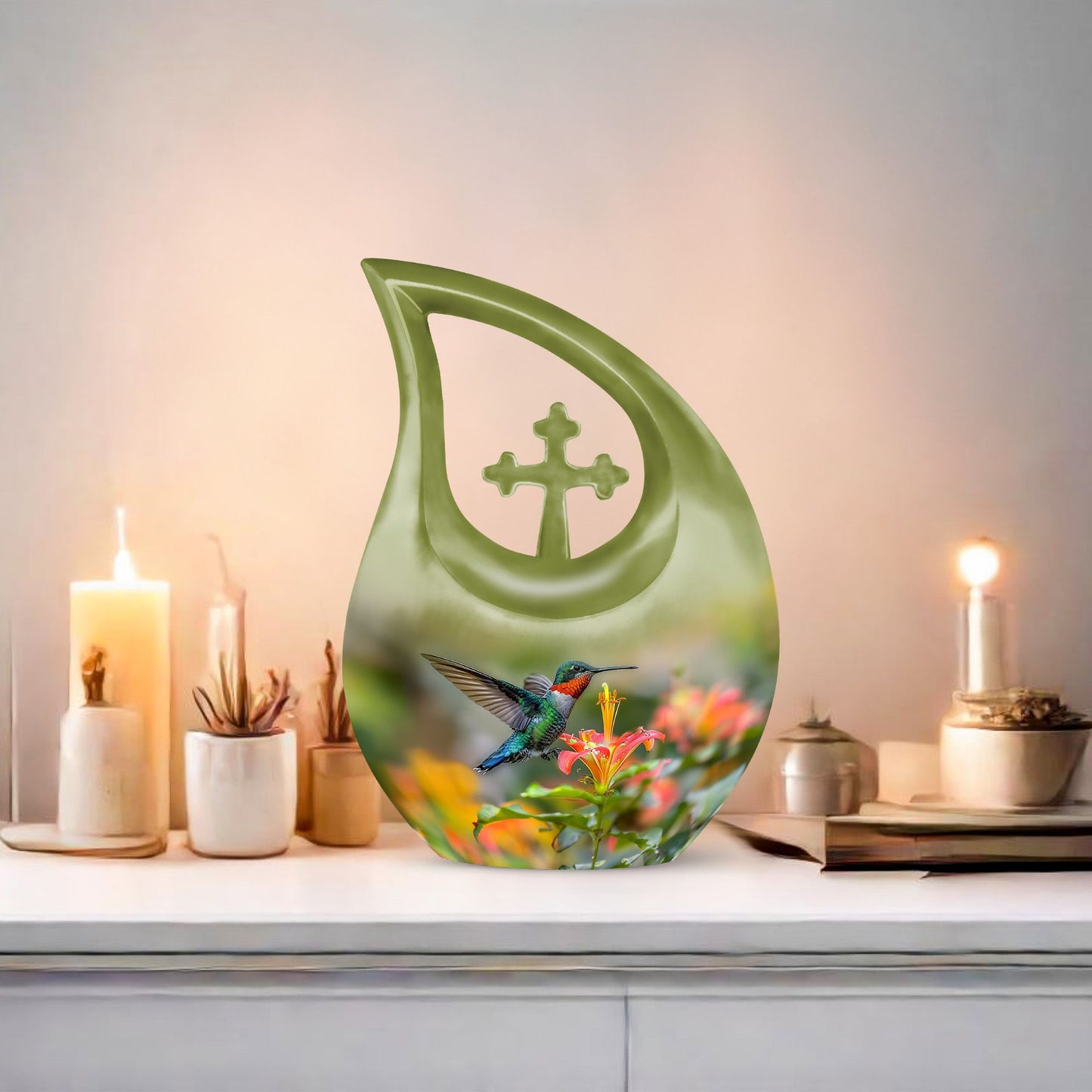 10-inch Humming Bird Cross Drop Memorial Urn,