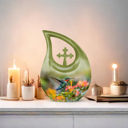 10-inch Humming Bird Cross Drop Memorial Urn,