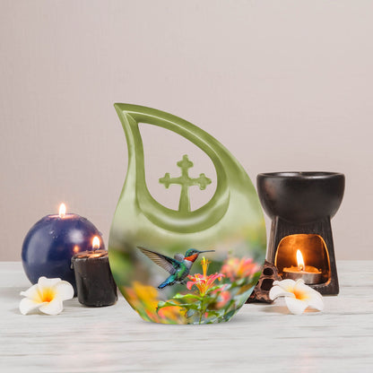 10-inch Humming Bird Cross Drop Memorial Urn,
