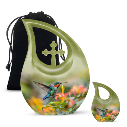 10-inch Humming Bird Cross Drop Memorial Urn,