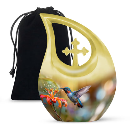 10-inch Humming Bird Cross Drop design Cremation Urn,