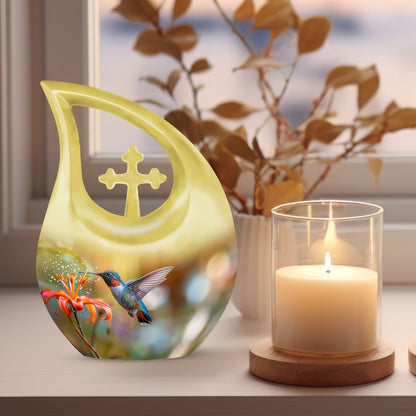 10-inch Humming Bird Cross Drop design Cremation Urn,