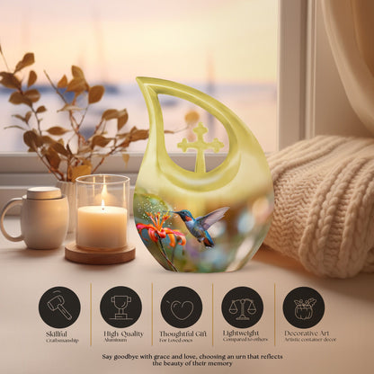 10-inch Humming Bird Cross Drop design Cremation Urn,