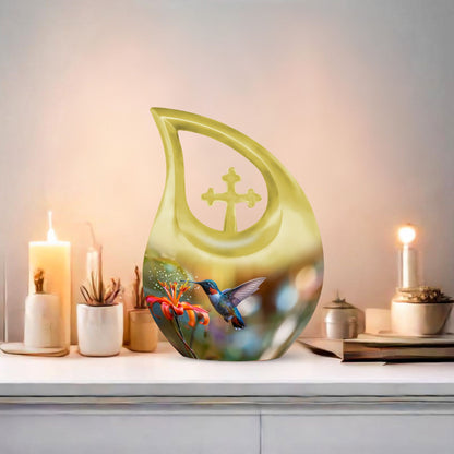 10-inch Humming Bird Cross Drop design Cremation Urn,