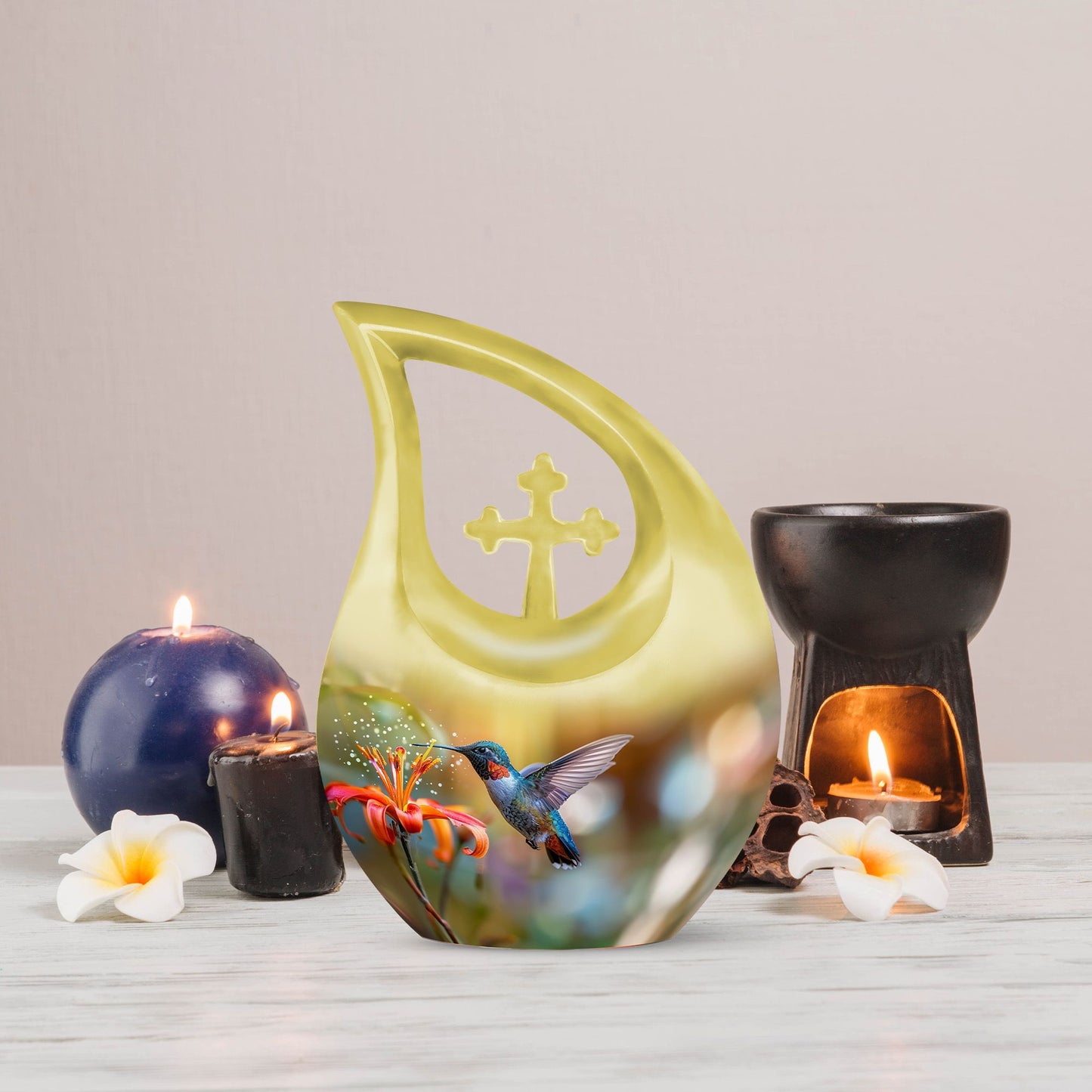 10-inch Humming Bird Cross Drop design Cremation Urn,