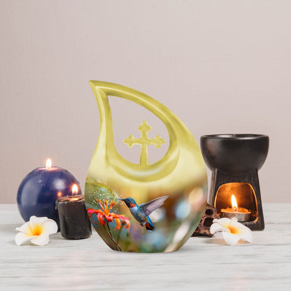 10-inch Humming Bird Cross Drop design Cremation Urn,