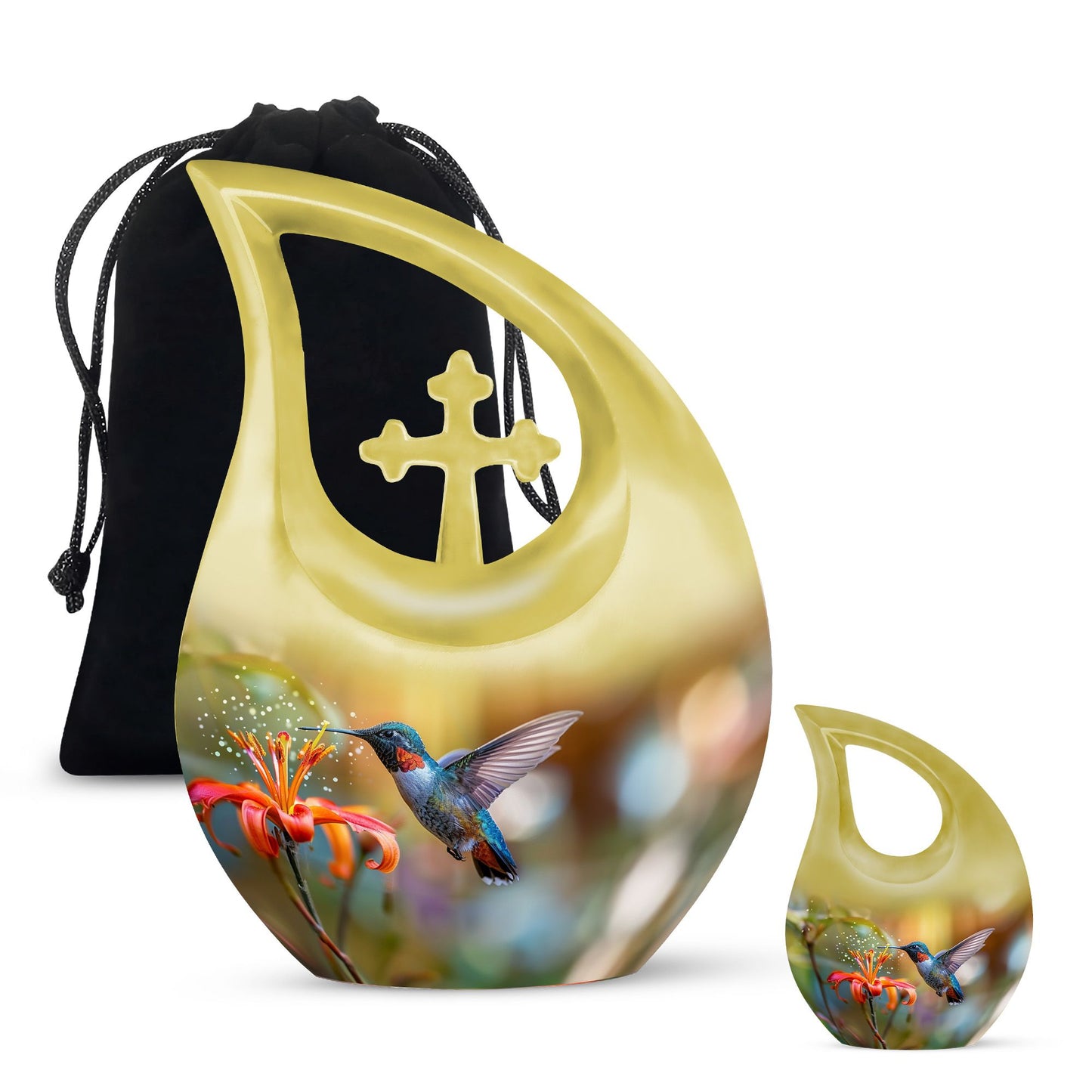 10-inch Humming Bird Cross Drop design Cremation Urn,