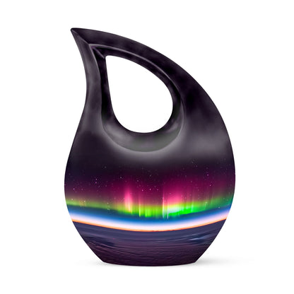 Aurora themed, 10-inch Cross Drop design cremation urn 