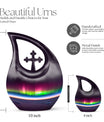 Aurora themed, 10-inch Cross Drop design cremation urn 
