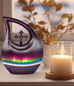 Aurora themed, 10-inch Cross Drop design cremation urn 