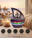 Aurora themed, 10-inch Cross Drop design cremation urn 