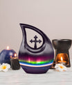 Aurora themed, 10-inch Cross Drop design cremation urn 
