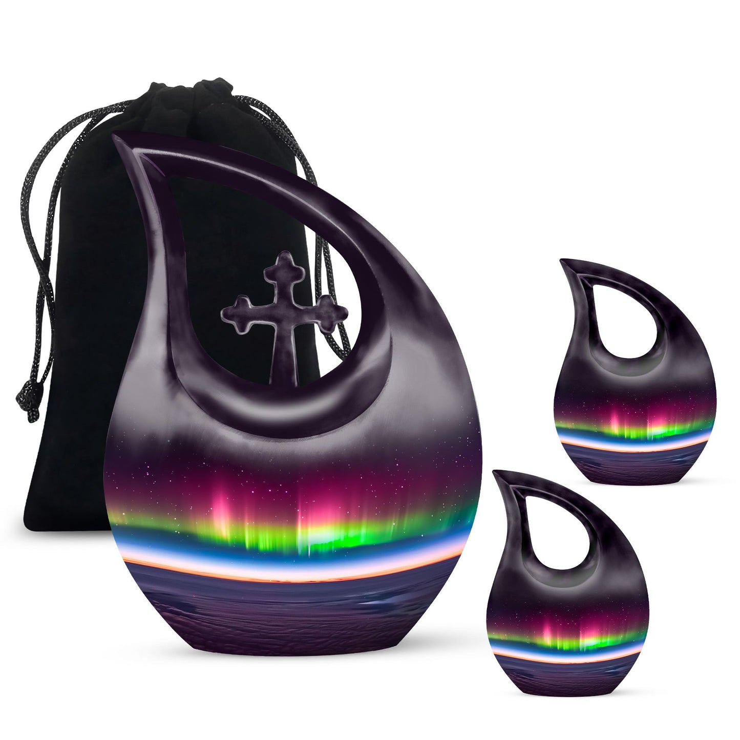 Aurora themed, 10-inch Cross Drop design cremation urn 