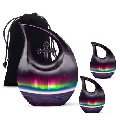 Aurora themed, 10-inch Cross Drop design cremation urn 