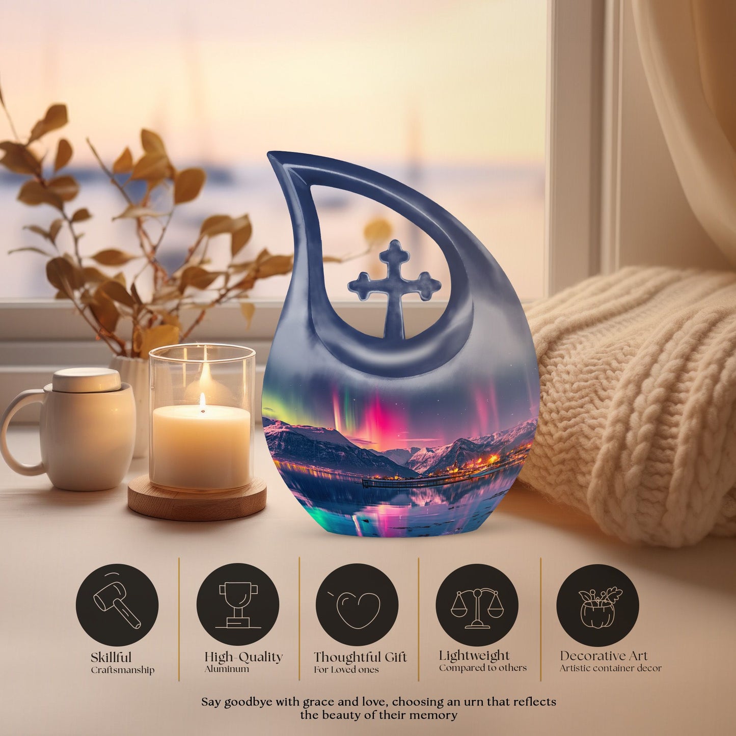 10-inch Aurora Cross Drop Urn