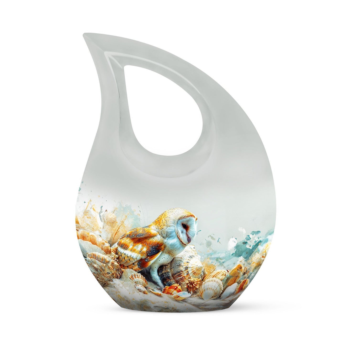 Barn Owl themed, Cross Drop 10-inch Aluminium All Faith Funeral Urn