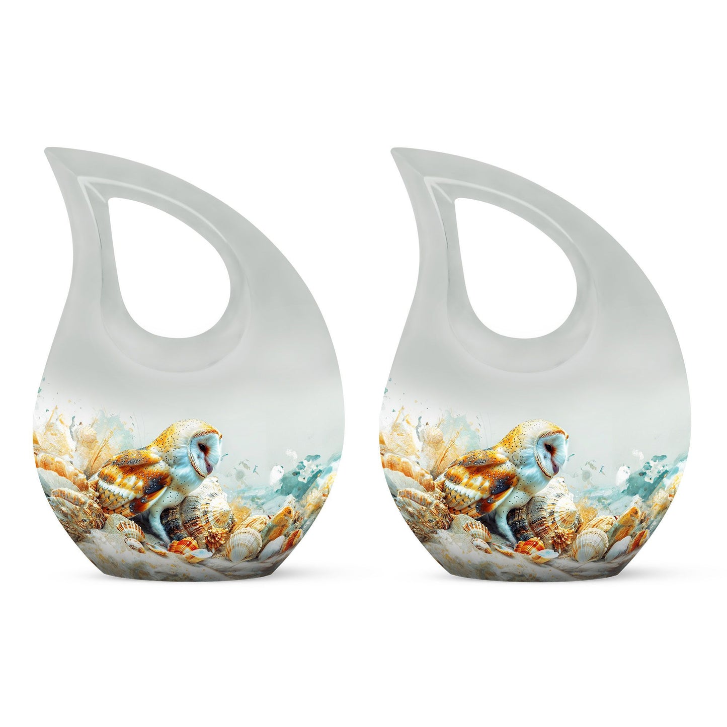 Barn Owl themed, Cross Drop 10-inch Aluminium All Faith Funeral Urn