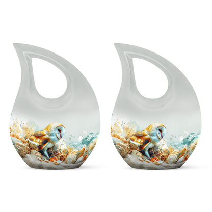 Barn Owl themed, Cross Drop 10-inch Aluminium All Faith Funeral Urn