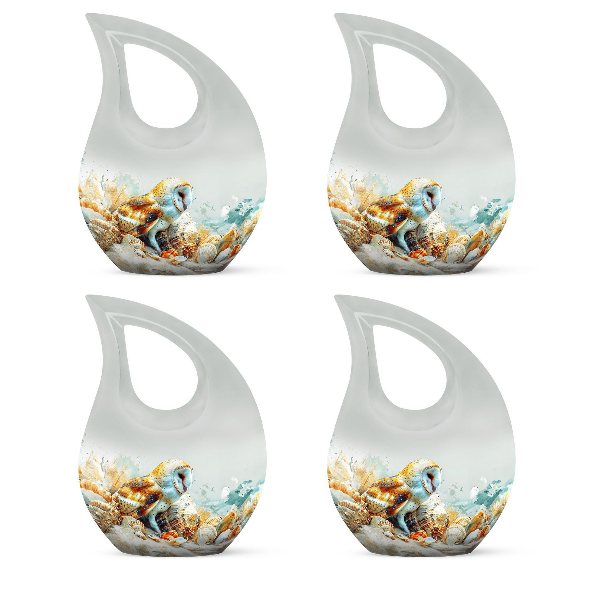 Barn Owl themed, Cross Drop 10-inch Aluminium All Faith Funeral Urn