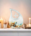 Barn Owl themed, Cross Drop 10-inch Aluminium All Faith Funeral Urn
