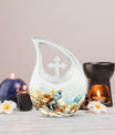 Barn Owl themed, Cross Drop 10-inch Aluminium All Faith Funeral Urn