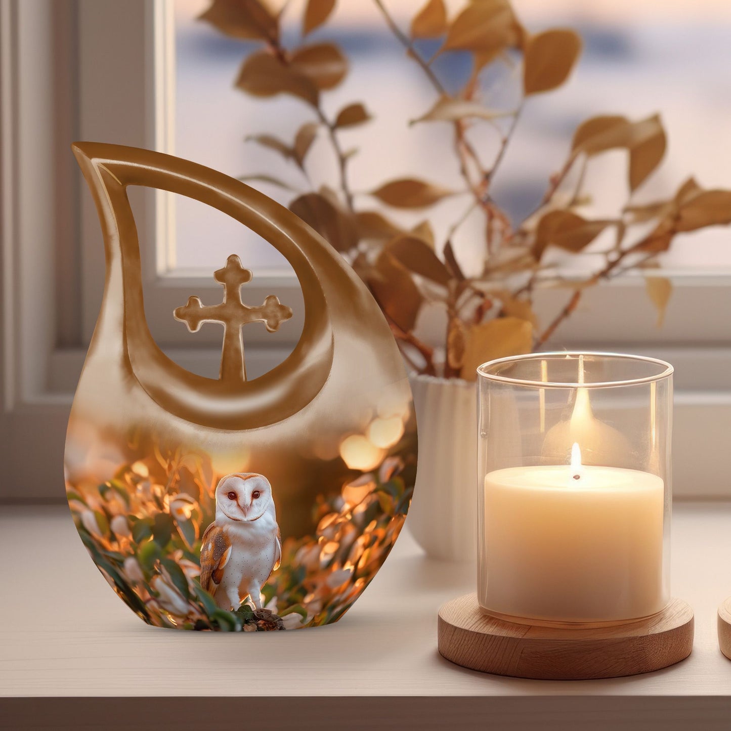 10-inch Barn Owl memorial urn 