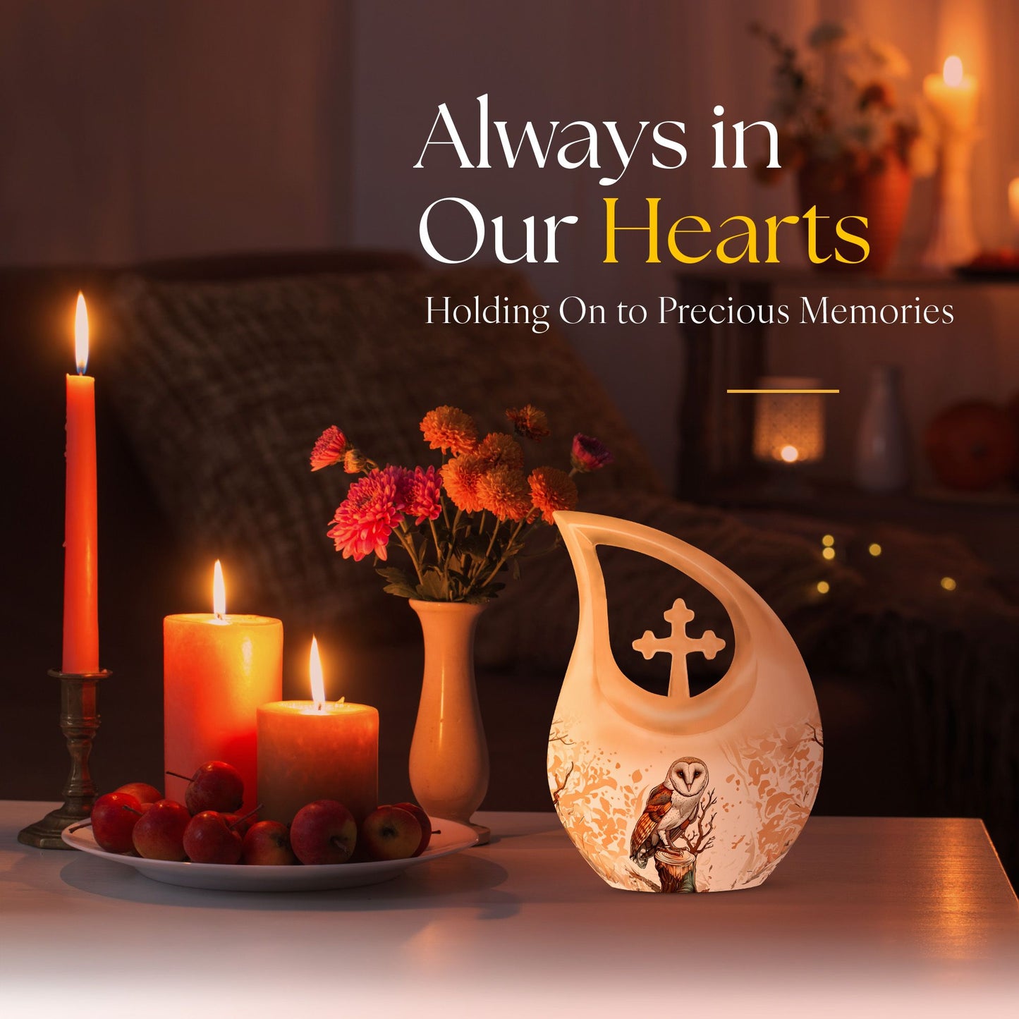 Barn Owl themed Cross Drop Medium Size Urn,