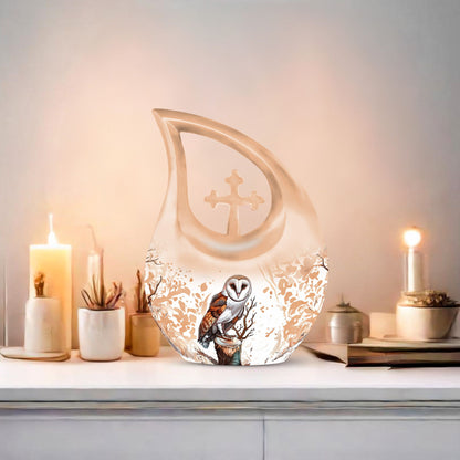 Barn Owl themed Cross Drop Medium Size Urn,