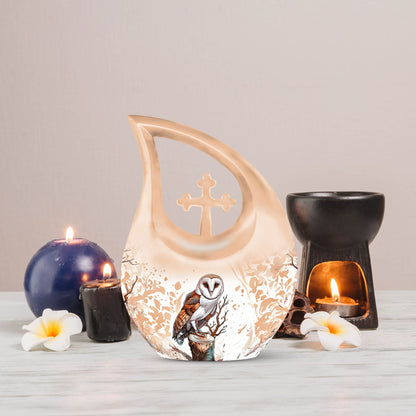 Barn Owl themed Cross Drop Medium Size Urn,