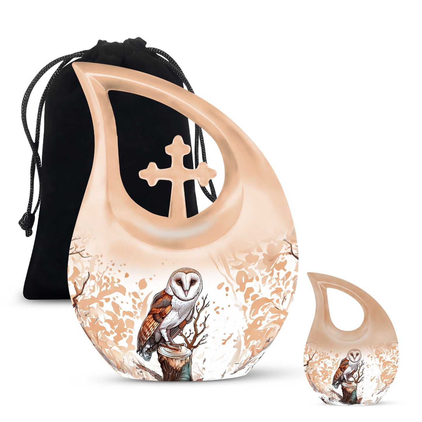 Barn Owl themed Cross Drop Medium Size Urn,