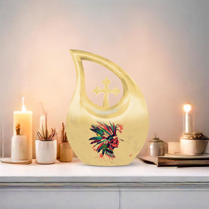 10-inch Native American Cross Drop urn, 