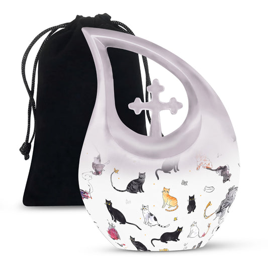 10-inch Paws-themed Cross Drop Funeral Urn 